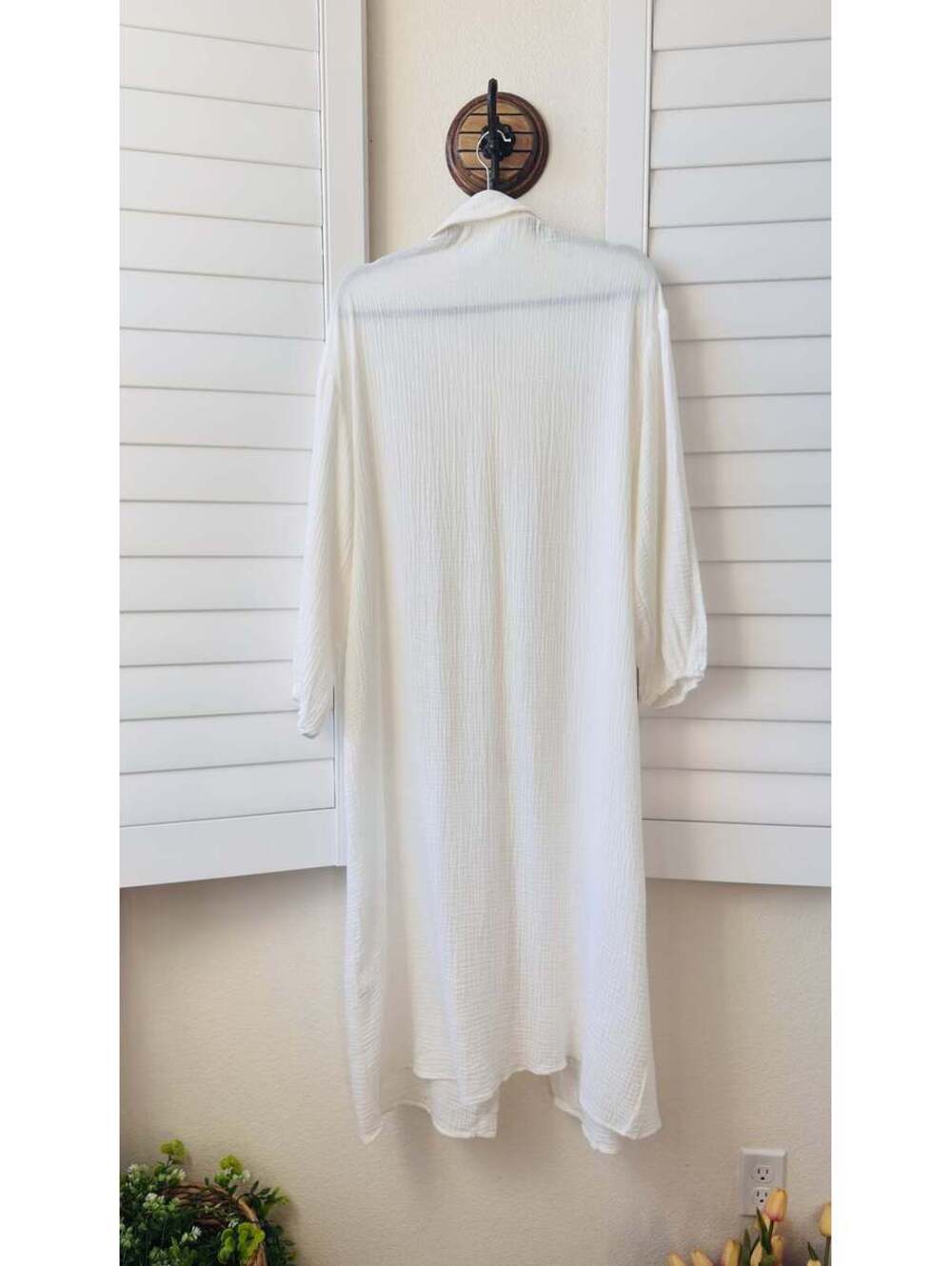 Boutique White Cotton Gauze Button Down Midi Dress - Size M - Picture 4 of 9